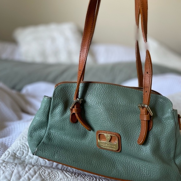 Valentina Sage Green Shoulder Bag with Tan Straps - Picture 3 of 5